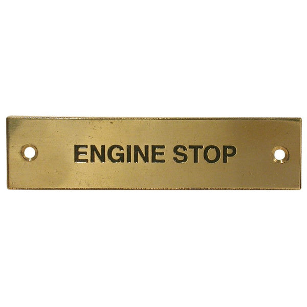Label Stamped Engine Stop Brass Rectangular