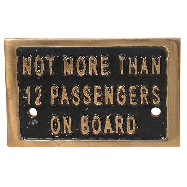 Label Cast Not More Than 12 Passengers Brass Rectangular