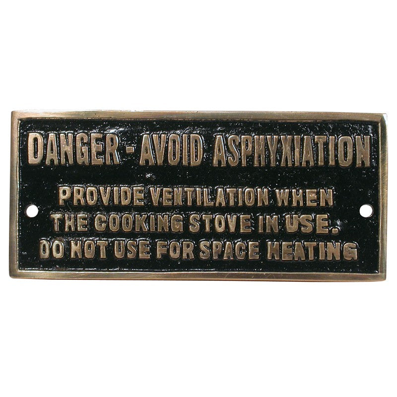 Label Cast Danger Avoid Asphyxiation Brass Rectangular