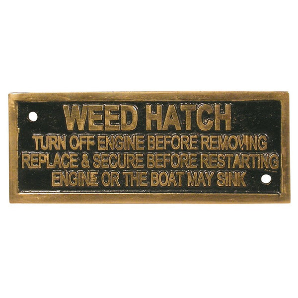 Label Cast Weed Hatch Turn Off Engine Brass Rectangular